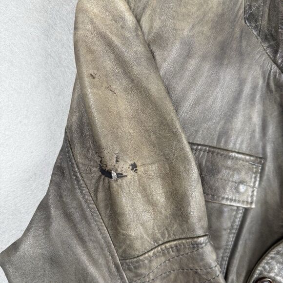 Vintage Mens Diesel Lamb Leather Jacket Biker Distressed Grey Size S (Flaw Read) - Picture 9 of 14